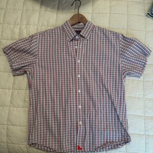 Men's medium short-sleeve button down t ed and Blue Checkered Shirt